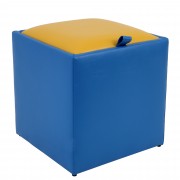 Taburet Box imitatie piele - albastru/galben
